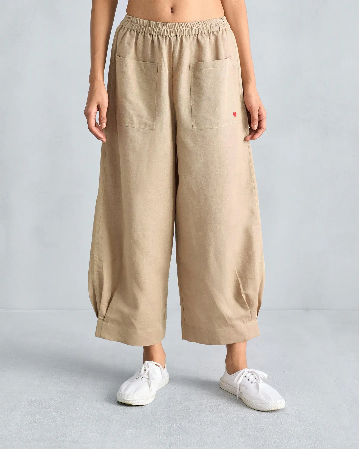 Wide Linen Trouser in Sand
