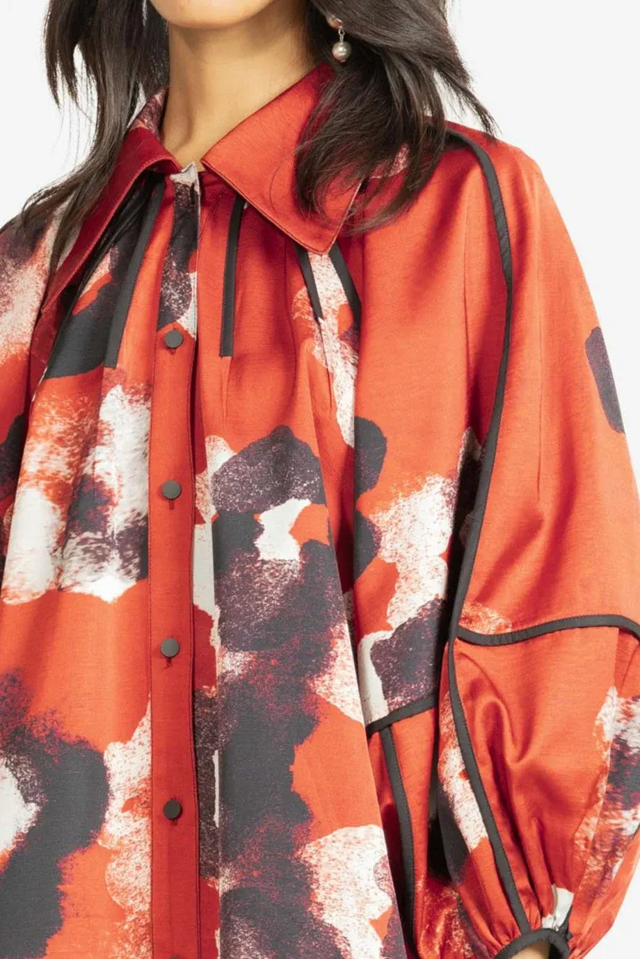 Oversized Floral Shirt in Crimson Bloom
