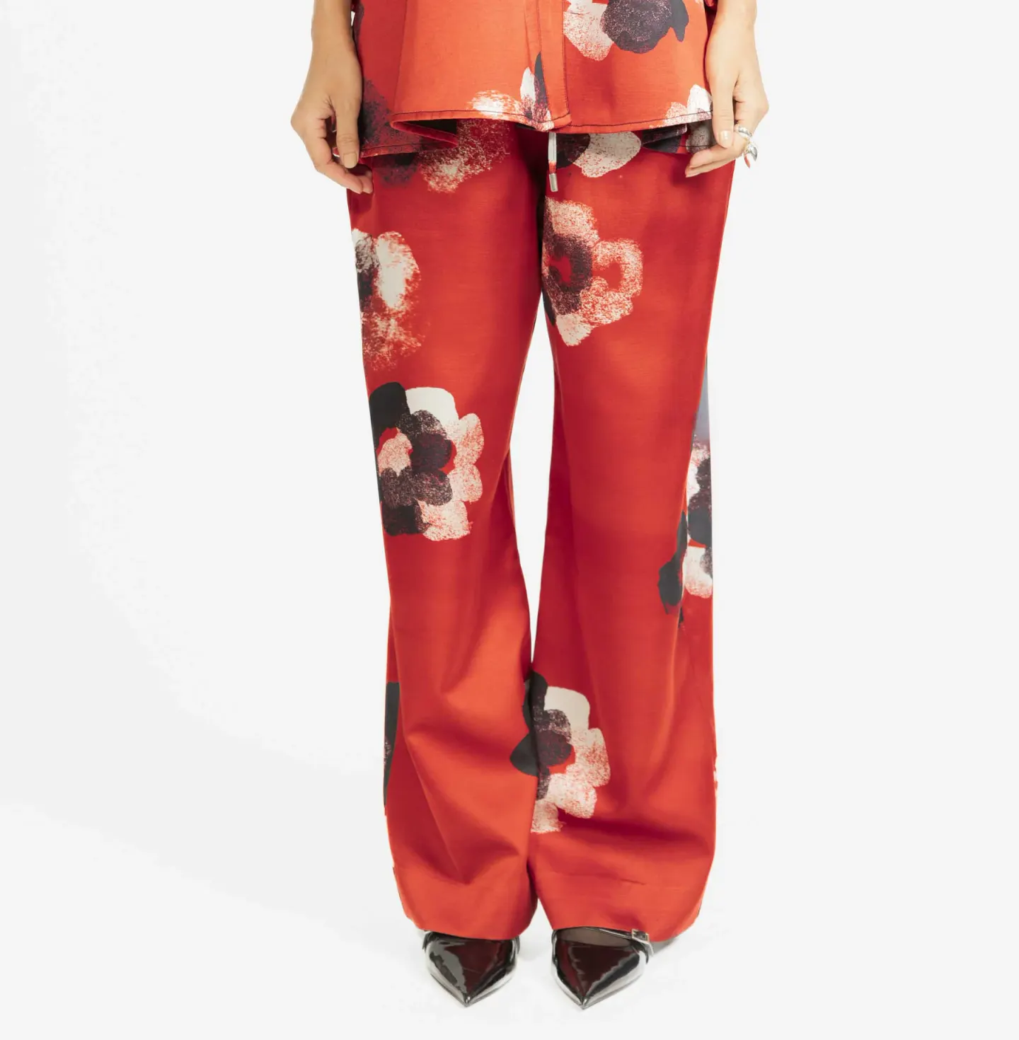 Wide Floral Trouser in Crimson Bloom