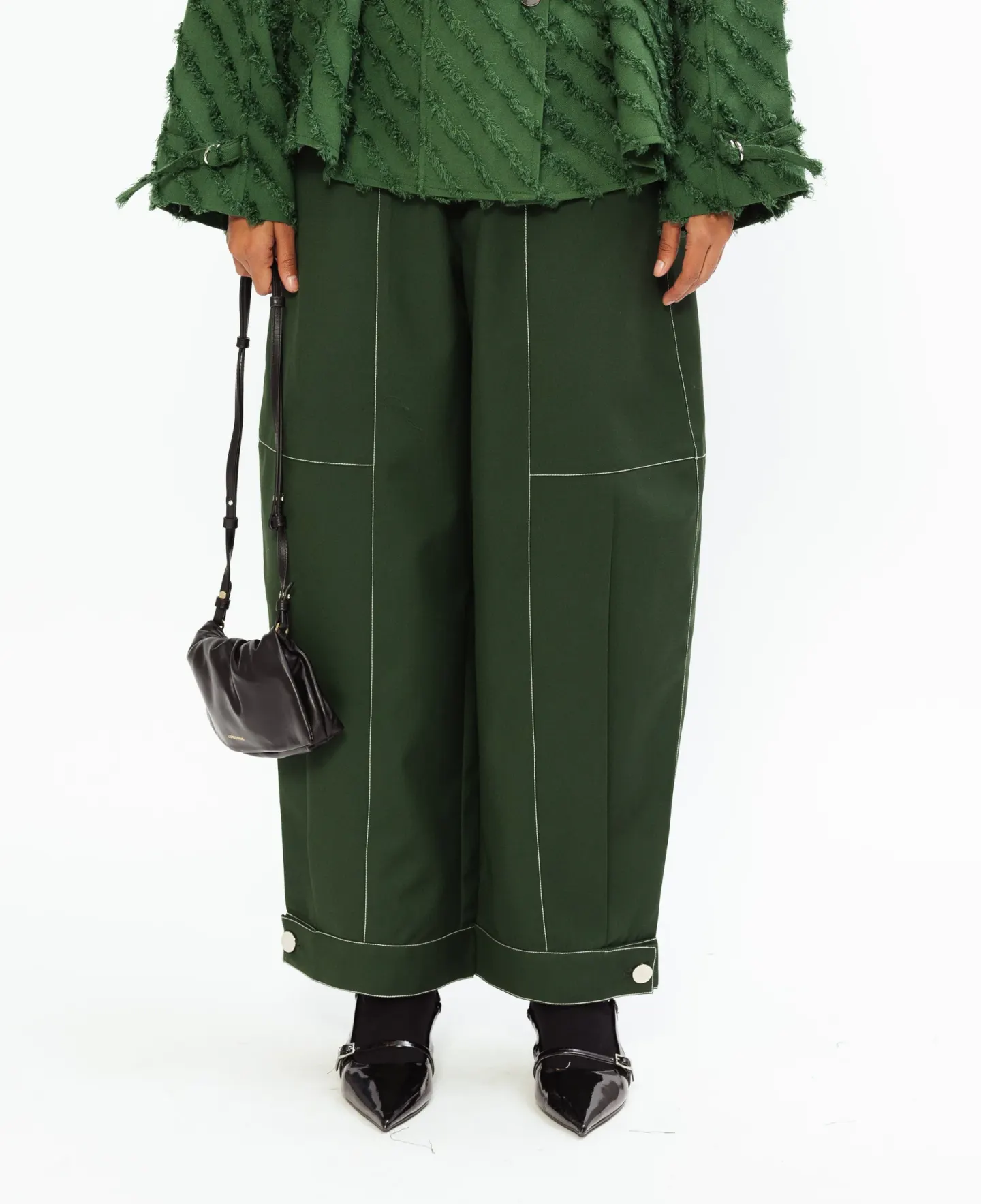 Stitched Wide Trouser in Deep Green